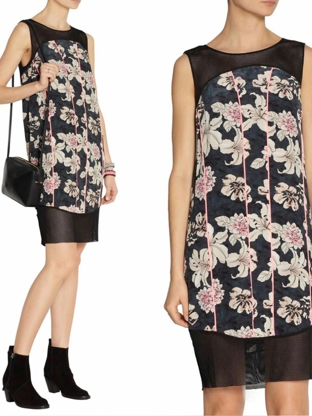 ELIZABETH AND JAMES Feminine Floral and Mesh Mini Dress | Silk | Large